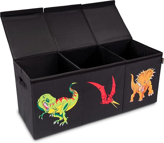 Extra Large Collapsible Dino Toy Box with Lids for Kids - Toy Storage Organizer, Chest, and Bin in Living Room, Playroom or Kids Room Organization