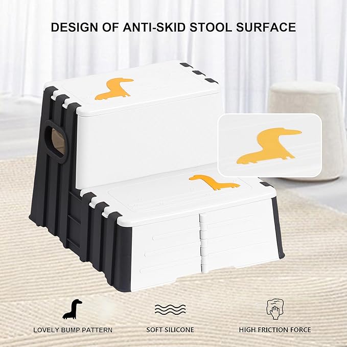 Toddler Step Stool,Anti-Slip Sturdy 2 Step Folding Stools for Kids for Bathroom Toilet Potty Training（Black and White）