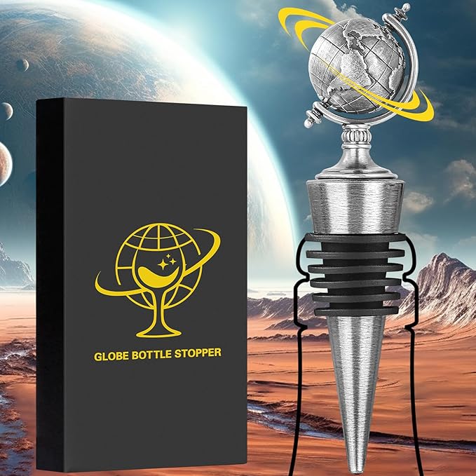 LKKCHER Earth Globe Wine Stopper, Wine Gifts for Men Women, Bottle Stoppers for Wine Champagne, Birthday Gifts, Christmas Gifts, Wine Saver, Wine Accessories