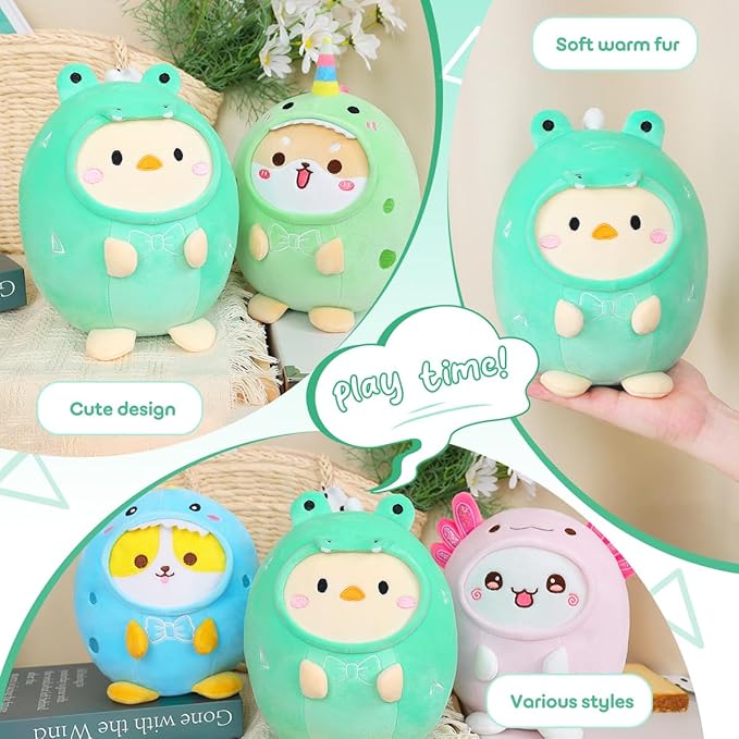 Cute Plush Crocodile Chicken Stuffed Animal Pillow, 8" Soft Kawaii Chick Plushie with Crocodile Outfit Gift for Kids