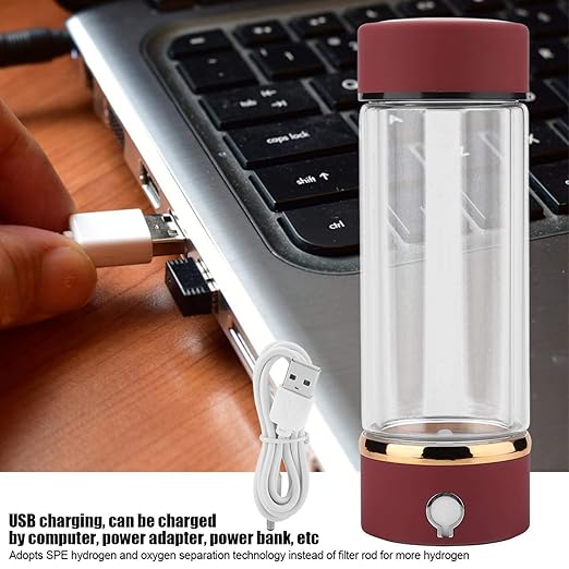 Omabeta 420ml Hydrogen Rich Water Cup Bottle Portable USB Hydrogen Water Generator with Bottom Cushion for Adult Sports Outdoor Office, Rechargeable Portable Glass Hydrogen Water Generator Bottle