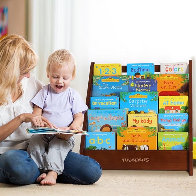Montessori Bookshelf,Toddler Bookshelf for Kids,Organize Your Little One's Reading Adventure with Our Natural Wood Kids Bookshelf - Perfect for Ages 1-5! (brown)