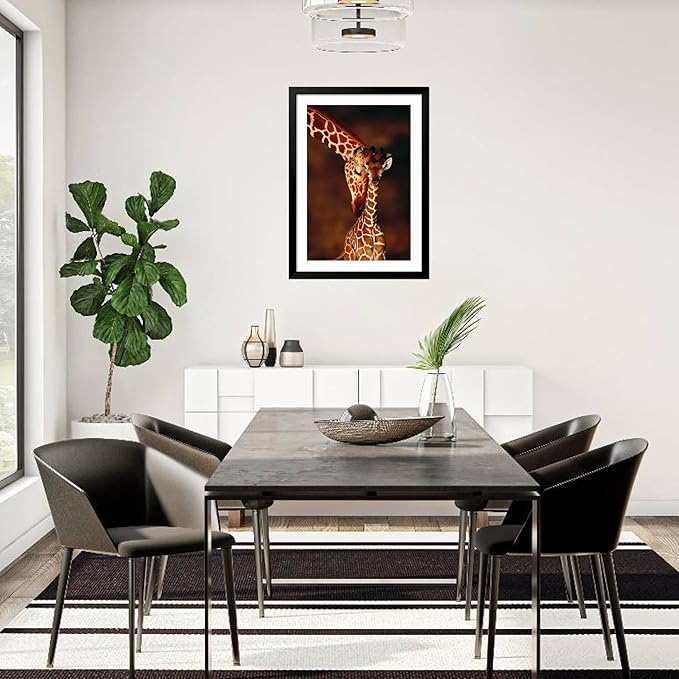 Framed Wall Art Prints Giraffe and Baby by Lantern Press, Animals Decor, 24" x 36", Black Frame with White Mat