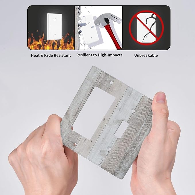 Rustic Grey Wood Shiplap 2 Gang Single Toggle Rocker Combination Light Switch Cover Vintage Country Decorative Wall Plate Cover Electrical Faceplate for Farmhouse Bathroom Bedroom Kitchen Decorate