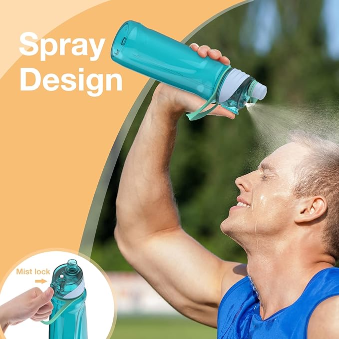 FEIJIAN Mist Water Bottle,32oz Sports Water Bottle with 2-IN-1 Mist & Sip Function, BPA-Free Plastic Water Bottles, Misting Water Bottle, Leakproof & Lightweight, Ideal for Fitness and Outdoor, Blue