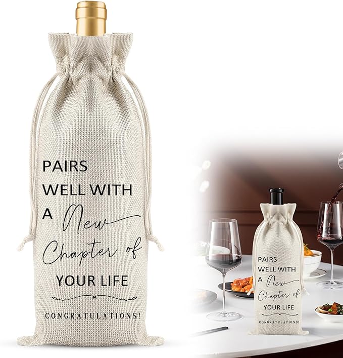 New Job Gifts Wine Gift Bags for Wine Bottles Gifts, Simplicity Linen Fabric Farewell Goodbye Gifts for Coworkers, Farewell Gifts Friends Going Away Gifts for As New Beginnings Women New Job Gifts