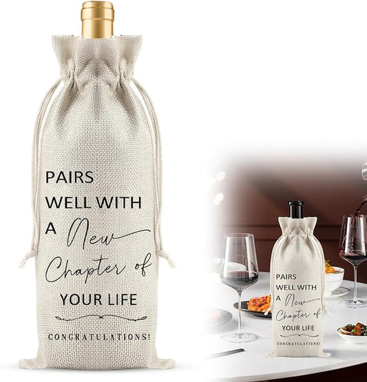 New Job Gifts Wine Gift Bags for Wine Bottles Gifts, Simplicity Linen Fabric Farewell Goodbye Gifts for Coworkers, Farewell Gifts Friends Going Away Gifts for As New Beginnings Women New Job Gifts