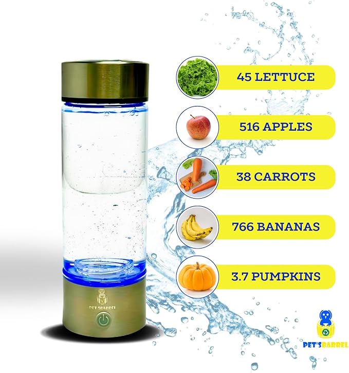 PET'SBARREL Hydrogen Water Bottle - Rapid 3-min Electrolysis Hydro Water Ionizer. Hydro water bottle. Water hydrogenator. Hydrohealth water bottle. Healthy hydration hydrogen water bottle generator