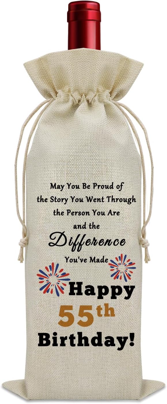 Sazuwu Happy 55th Birthday Gifts Wine Bag Inspirational Birthday Quotes Wine Accessories Gifts for Wine Lovers Born in 1969 Gifts for Mom Dad Funny Gifts for Turning 55 Wine Bottle Decoration Bag