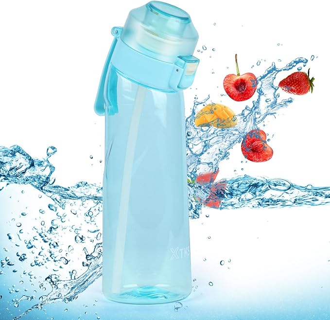 Water Bottle,650ml Air Water Bottle,Water Bottle with Flavor Pods,Leak Proof Sports Water Cup with Straw,Water Bottle Suitable for Outdoor Sports(Blue)