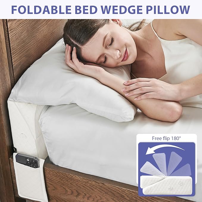 Bed Wedge Pillow for Headboard - Wedge Pillow Headboard Queen (60"x10"x6") - Foldable Bed Gap Filler/Headboard Pillow/Mattress Wedge - Fill Gap (0-8") Between Headboard and Mattress - Cream