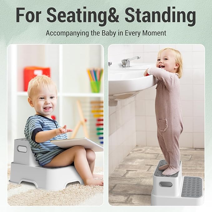 2 Step Stools for Kids,Toddler Step Stool for Bathroom Sink,No-Slip Double up Step Stool for Toddlers Bathroom, Multifunctional Toilet Step Stool for Kids,Toilet Potty Training(2 Packs)