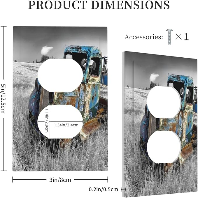 Vintage Country Old Blue Truck 1 Gang Outlet Plate Covers Decorative Single Duplex Wall Plate Rustic Electrical Receptacle Light Switch Cover Art Faceplate Switchplate for Bathroom Living Room Decor