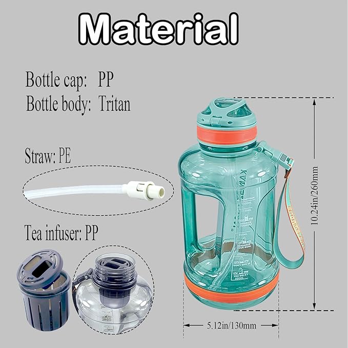 Sports Water Bottle, 50 Oz/1500mL, Leak Proof BPA Free Travel Outdoor For Men Women (Green)