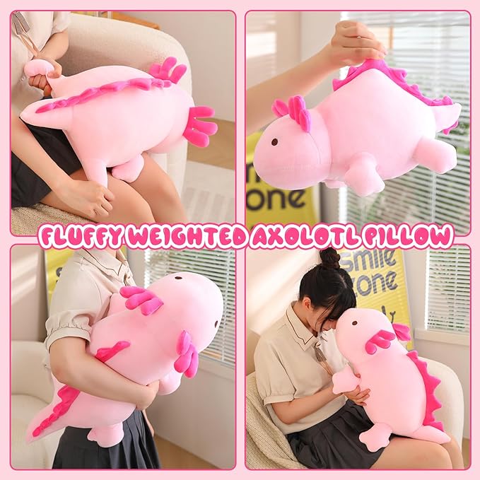 SQEQE Weighted Axolotl Plush Toy, Pink Axolotl Stuffed Animals Cute Axolotl Plush Pillow, Cute Weighted Stuffed Animals Gifts for Girls & Boys Age 3-12 (23.6" | 3.5 lbs, Pink Axolotl)