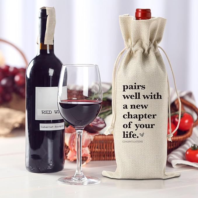 XFW 1 Pcs Funny New Chapter Wine Bag New Beginnings Gifts for Women Men Farewell Gifts for Friends Going Away Gifts for Coworkers Women Men Moving Away Gifts for Friends New Teacher Gifts