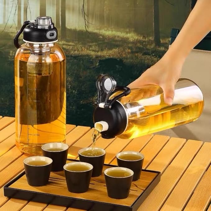 Glass Tea Tumbler with Infuser - 1500ML Large Glass Water Bottle with Sleeve,Glass Tea Infuser Bottle with Lock Lid and Direct Drink Spout,Reusable Sports Water Bottle for Gym Home Outdoor, Leakproof