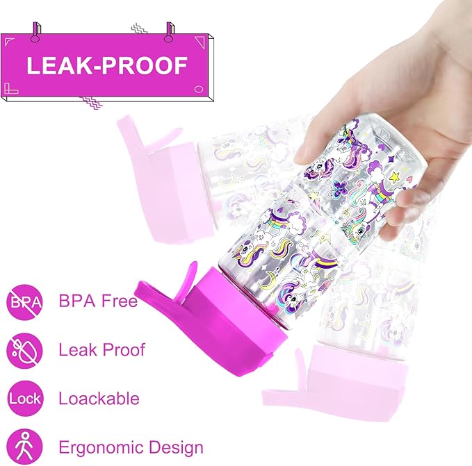 Kids Water Bottle with Spray Mist, 420ml Portable Kids Spray Drinking Bottle for Boys Girls School Cool Down and Hydrate