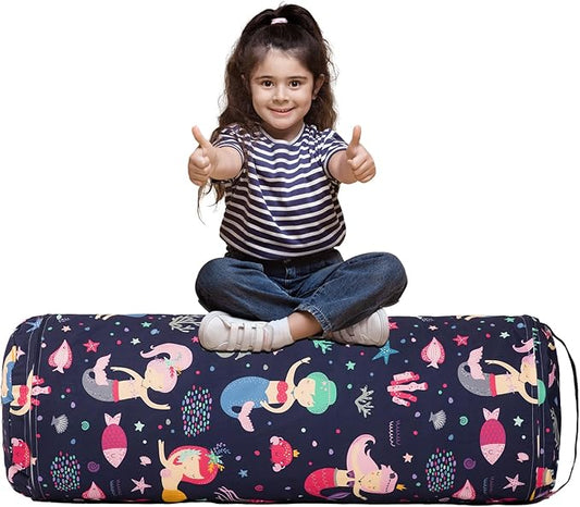 Stuffed Animal Bean Bag Storage Chair for Kids Cover Only (No Filler), Organize, Sit, Play & Boxing, 100% Cotton Canvas Washable, Ultra Soft Cylinder Long Vertical Zipper Best Gift for Child