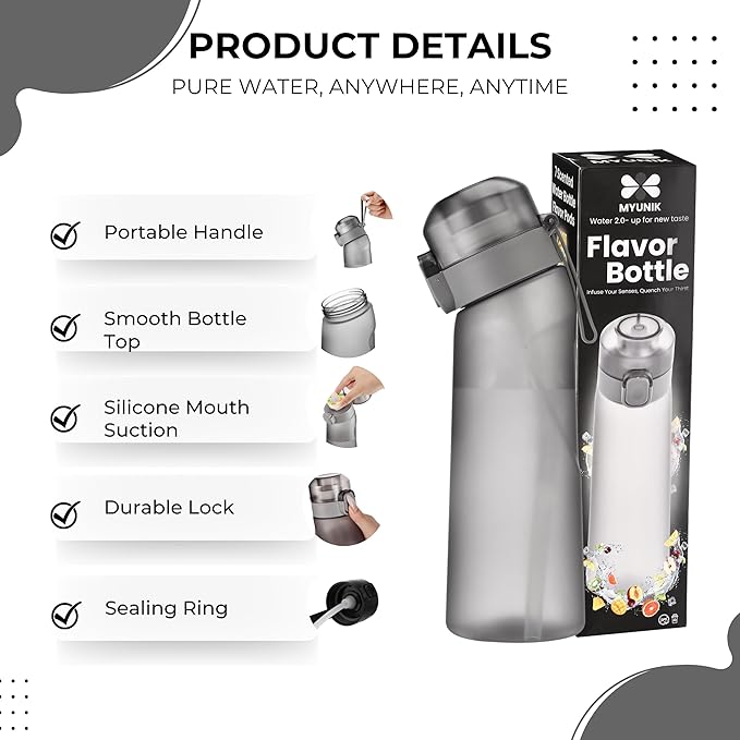 Air Water Bottle 650ML - Scented Air Water up Bottle with 7 Flavor Pods, BPA-Free Tritan, With Cleaning Kit | Sugar-Free Hydration Solution Flavored Water Bottle