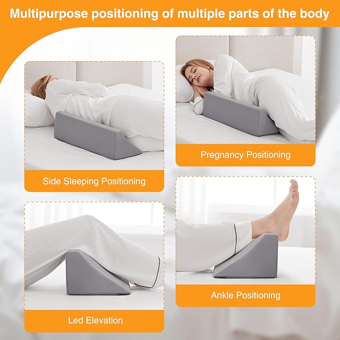 Side Wedge Pillow for Sleeping, Versatile Bed Wedge Back Pillow for Pregnancy, Back Pain, Leg Elevation and Side Sleepers, Memory Foam Body Positioner with Cover, Anti-Slip Base, Velvet