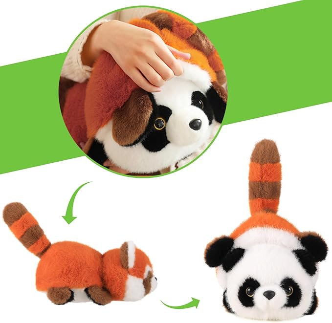 Red Panda and Panda Stuffed Animal,2 in 1 Panda Plush 8.7in Cute Sensory Fidget Stuffed Animals Soft Red Panda Pillow Toy for Kids Adults Girls Boys