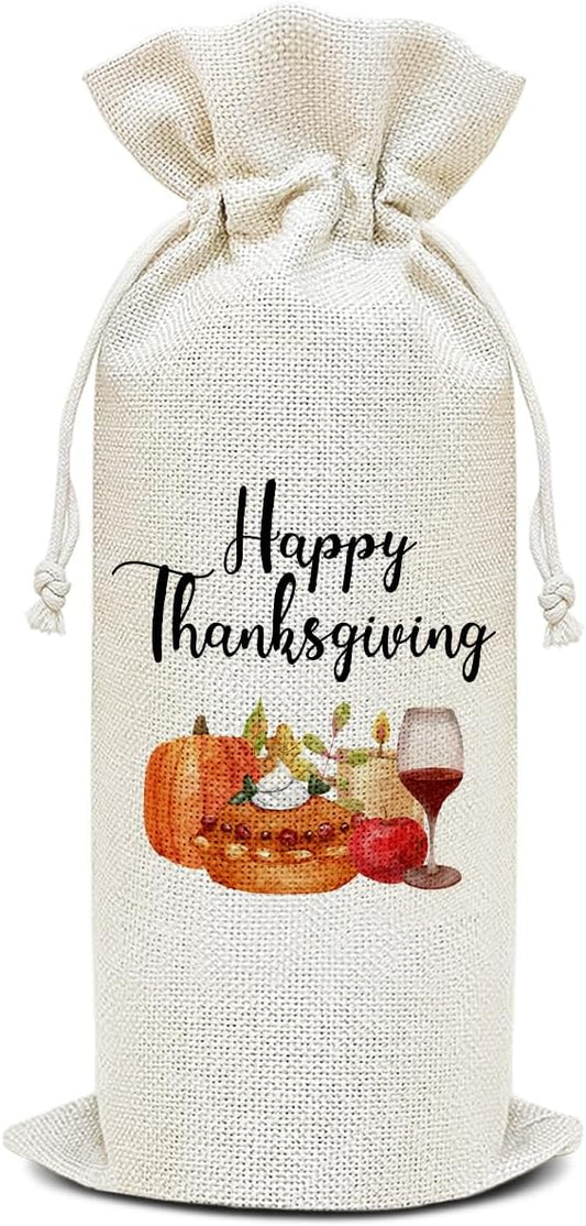 Pumpkin Wine Canvas Bag, Thanksgiving Wine Gift Bag, Thanksgiving Gifts for Men Friends Autumn Harvest Party Wine Bags for Wine Bottles, Wine Gifts With Drawstring Holiday Fall Party Decoration -WB39