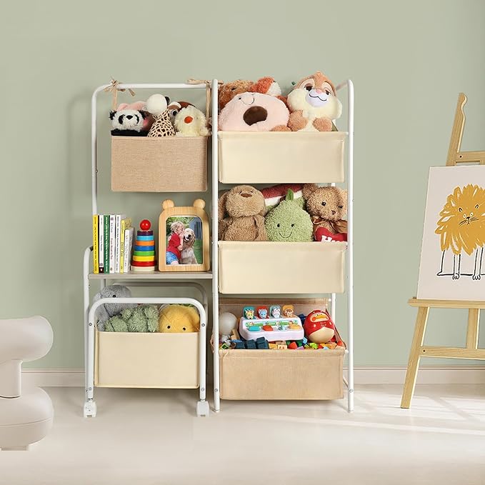 Toy Storage Organizer, Montessori Toy Shelf for Kids, Toy Organizer with 5 Toy Bins, Toy Chest for Girls and Boys, Toy Storage Basket, Large Toy Box for Living Room Playroom Nursery Kids Room