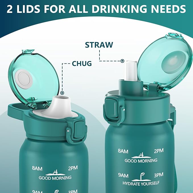 Sports Water Bottle 18/10 Stainless Steel 32oz with 2Lids, 1000ml Insulated Water Bottle Double Walled with Handle, Metal Canteen Keep Cold 48H Hot 24H for Men, Women & Kids