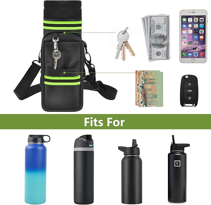 Water Bottle Carrier Sling Bag with Strap for Hydroflask25oz/32oz, Bottle Pouch Holder with Phone Pocket, Sports Water Bottle Sleeve Accessories for Hiking Travelling Camping