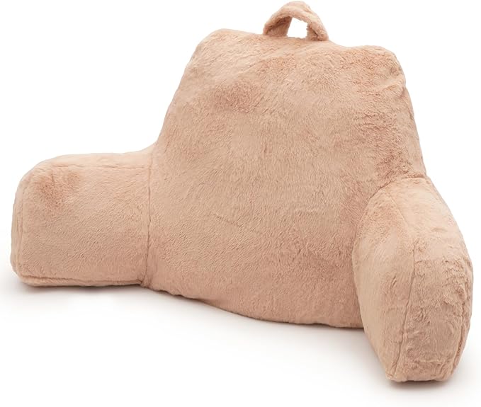 Reading Pillow for Sitting in Bed Adult, Standard Reading Pillow with Memory Foam, Back Pillow for Bed Sitting Up with Extend Arms, Bed Reading Pillow, Camel