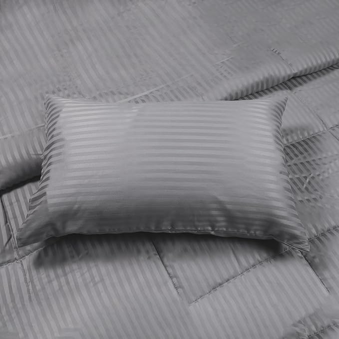 Twin Comforter Set with Sheets, 5 Pieces Super Soft Twin Bed in a Bag, All Season Solid Color Kids Bedding Set Neutral for Boys & Girls, Grey Striped