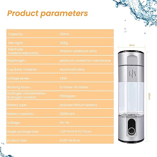 Portable Rich Hydrogen Water Machine H2 Hydrogen Water Bottle Hydrogen Rich Water Generator SPE PEM Technology Water Ionizer, zbfc2SILVER