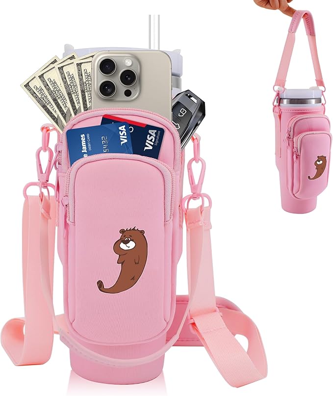 Water Bottle Carrier Bag for Stanley Cup Accessories, for Stanley Tumbler 40 Oz with Handle Holder Bag with Strap Neoprene Bollus with Straw, Straw Cover, Carabiner (Off White)