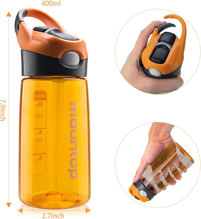 mountop Kids Water Bottle with Silicone Straw and Handle, Easy Use for Girls and Boys, BPA-free Water Bottle for Kids 14oz 400ml