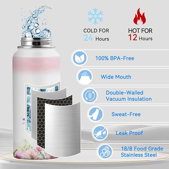 Personalized 32oz Water Bottle with Straw Customized Initial Letter Sport Bottles Monogrammed Initial Insulated Bottle Coffee Mug for Travel (L)