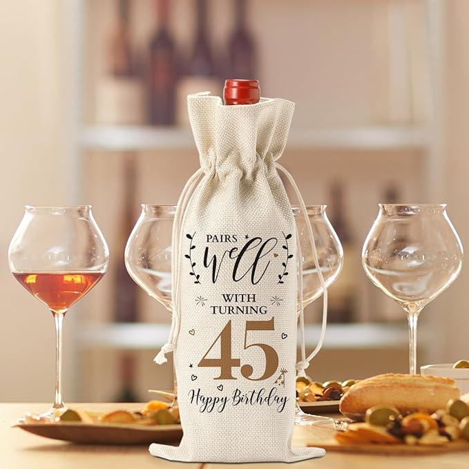 45th Birthday Gifts for Women Men Born in 1979, Vintage Gifts for 45 Year Old Man Him Her Husband Wife Friends Dad Mom, Happy 45th Birthday Decorations Anniversary Wine Bag?Wine Gifts Wine Gift Bag