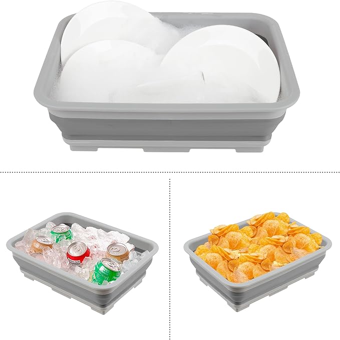 Set of 2 Multipurpose Wash Bins – 10-Liter Basins for Camping, Parties, or Cleaning – Collapsible Bucket Set by Wakeman (Gray)