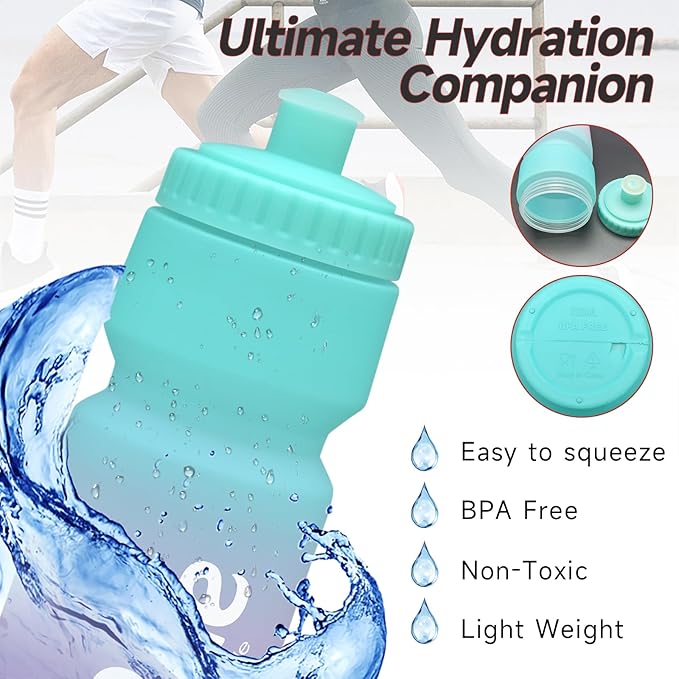Bike Squeeze Water Bottle w/Pull Top Lid, Leakproof, BPA Free, Easy Squeeze Reusable Water Bottles for Fitness, Cycling, Running, Hiking, School, Fresh Color 24 Oz (1 Pack)