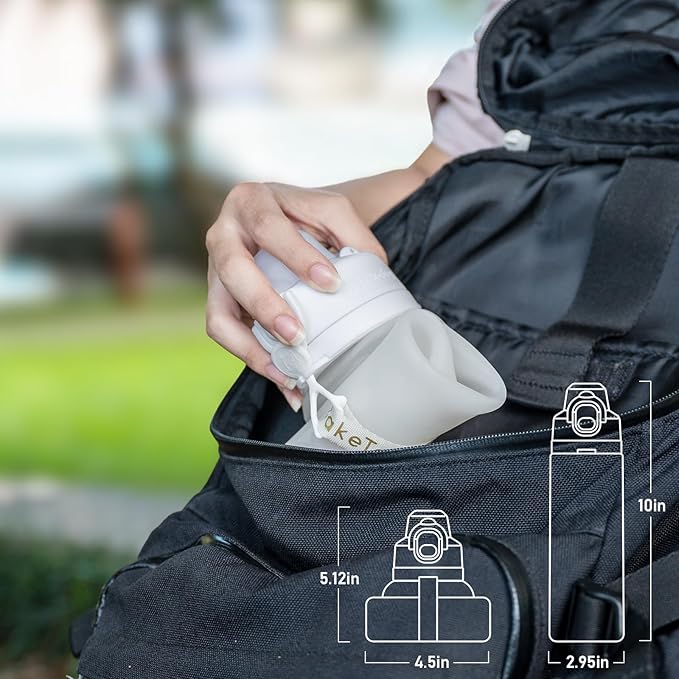 Collapsible Water Bottles 20oz, Leak Proof, BPA-Free, Foldable Silicone Travel Water Bottle with Straw Strap for Cycling, Hiking, Outdoors