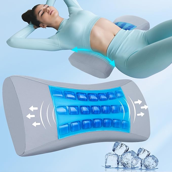 Cooling Lumbar Support Pillow for Bed Relief Lower Back Pain: Memory Foam Back Pillow for Sleeping - Gel Waist Wedge Pillow Side&Back and Stomach Sleepers - Lumbar Pillow for Office Chair/Couch/Car