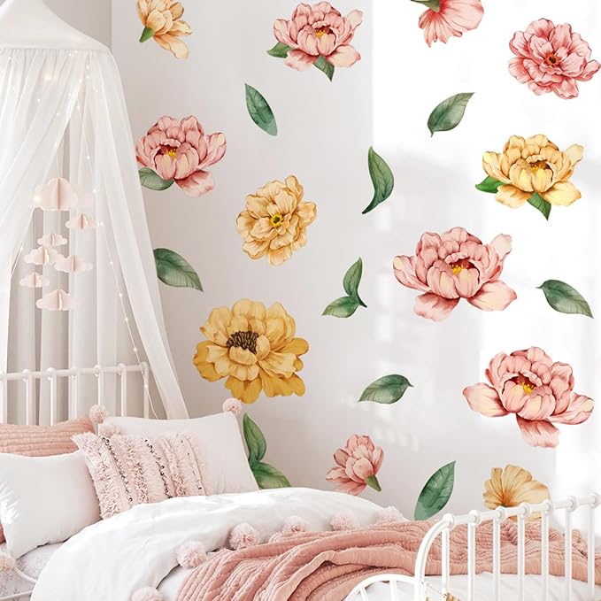 Floral Wall Decals Set - Vibrant Colors & Sizes - 2 Sheets of 30x90cm - Easy Peel & Stick for Home Decor