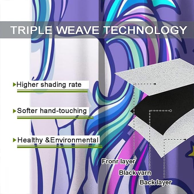 Kids Unicorn Curtains Purple Cartoon Rainbow Cartoon Room Blackout Curtains Boys Girls Baby Room Decor Curtains Living Room Decor 42x54 Inch 2 Panels