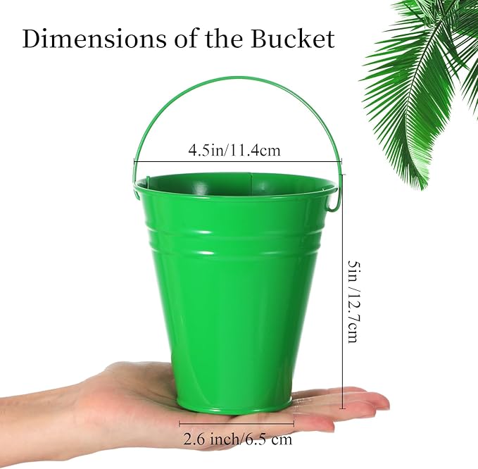 Sadnyy 12 Pack Metal Buckets with Handle, Galvanized Bucket 4.5 x 5 Inch Basket Bucket for Kids, Kids Party Supplies, Crafts for Christmas Halloween Christmas Candy Bars Vase Crafts(Green)