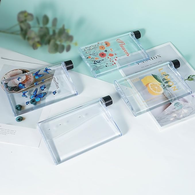 Flat Water Bottle 420ml,Plastic Portable Flat Water Bottle for Purse,Square Water Bottle Flat for Sports Gym Fitness Outdoor,Flower