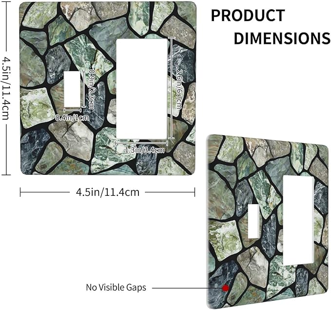 Green Stone Texture Combo Single Toggle 1 Rocker Light Switch Wall Plate Cover Decorative 2-Gang for Electrical Outlets Room Bathroom Bedroom Home Kitchen One Decora Receptacle 4.5" x 4.6"