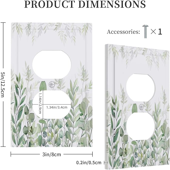 Green Eucalyptus Rustic Botanical Plant Leaves Single Duplex Wall Plate Covers Boho Light Switch Cover 1 Gang Outlet Plate Decorative Electrical Receptacle Faceplate Switchplate for Country Decor