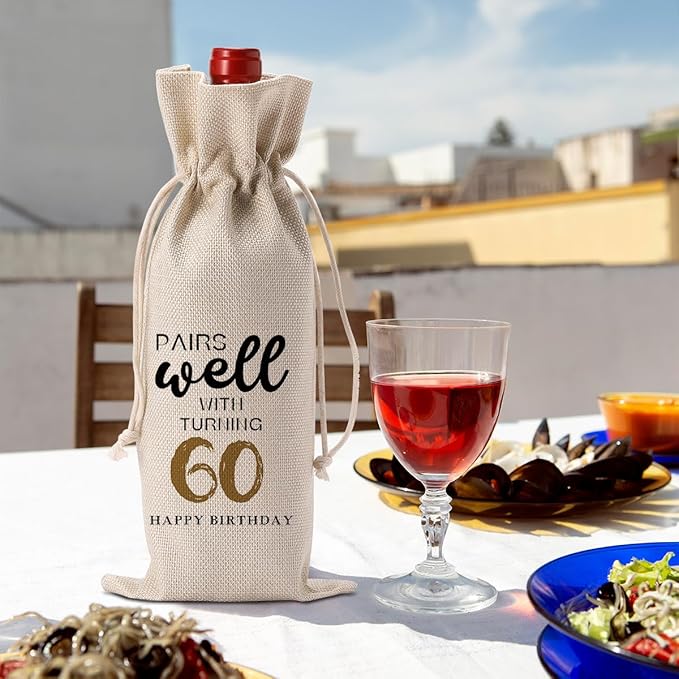 60th Birthday Gifts for Women Men, Cool Gifts for 60 Year Old Woman Grandparents Wine Gift Bag, Wine Accessories Gifts Anniversary 60th Birthday Decorations Wine Bag Wine Bags for Wine Bottles Gifts