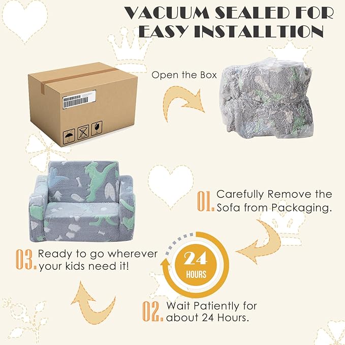 Baby Toddler Sofa Couch for Kids Foldable 2-in-1 Toddler Fold Out Couch Bed for Playroom Pull Out Children Convertible Sofa to Lounger Sleeper Chair for Boys & Girls with Side Pockets, Dinosaur