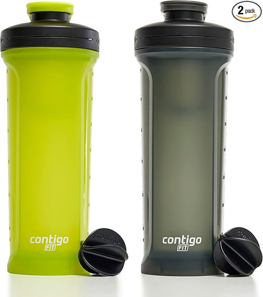 Contigo Shake & Go Fit 2.0 Shaker Bottle, 28oz, 2 Pack, Yellow & Black